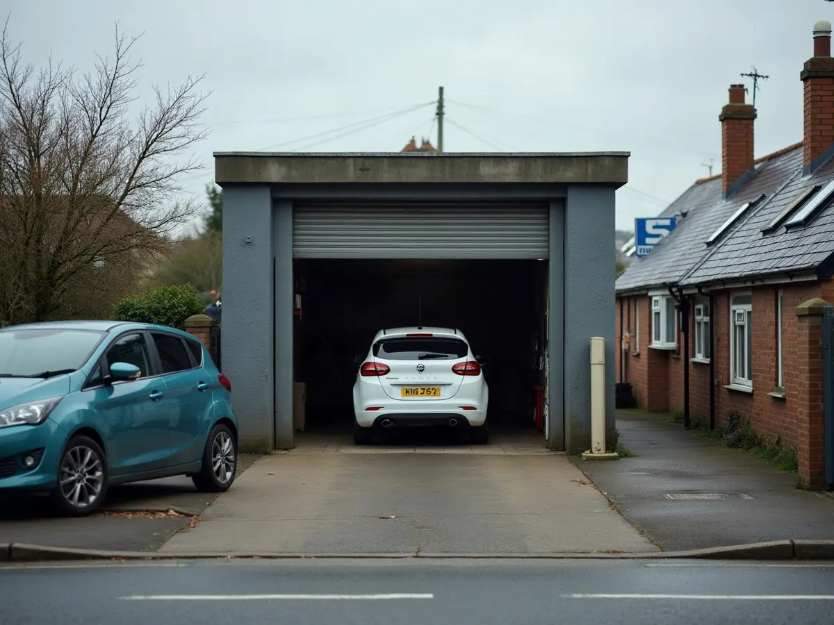 The workshop entrance seen from the road