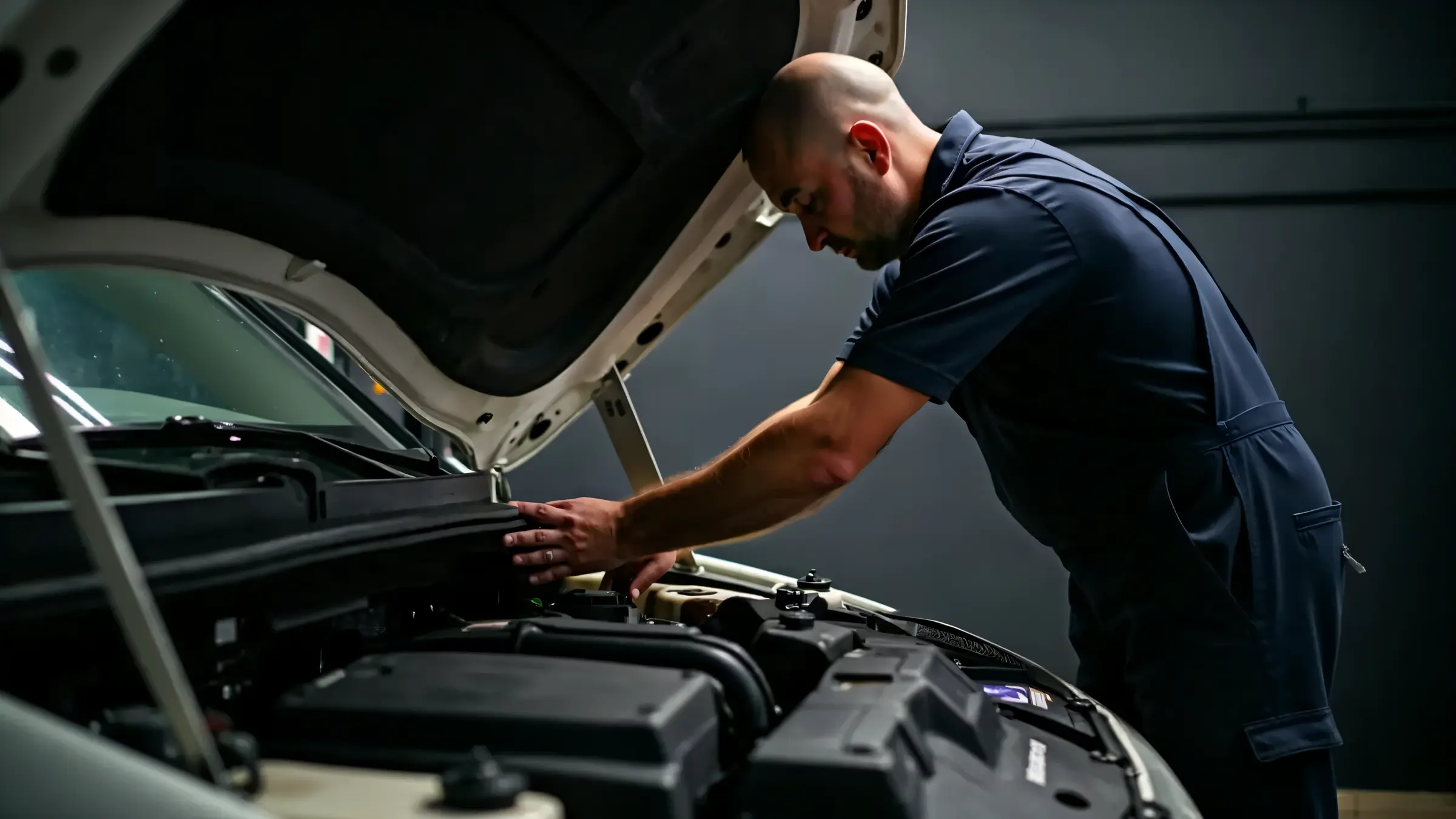 Technician at work on a service in the workshop